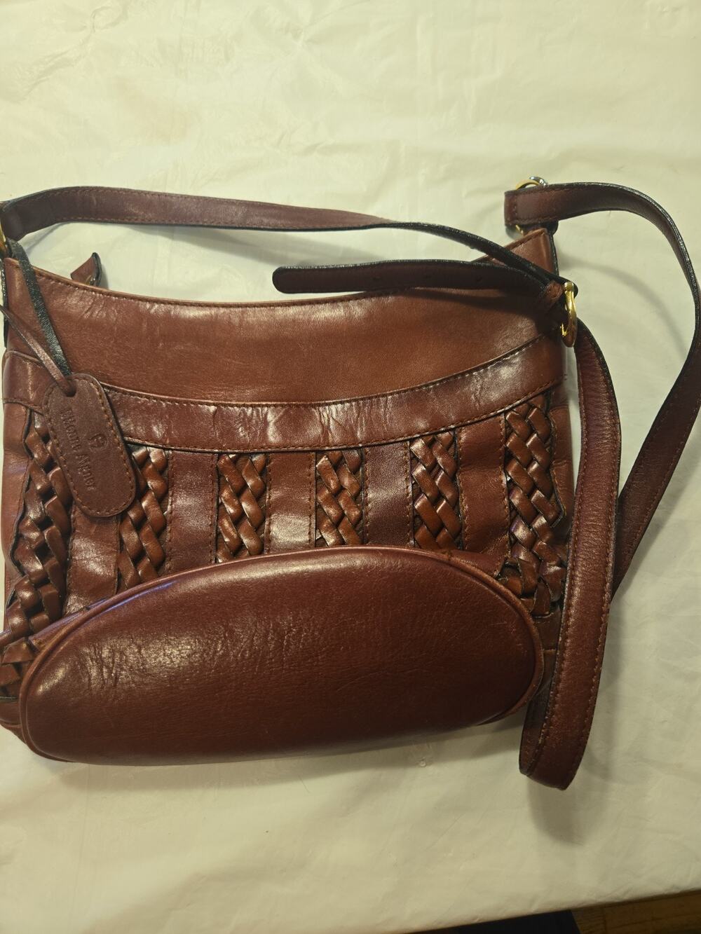 Etienne Aigner Braided Brown Leather Shoulder Bag Zip Closure for Women